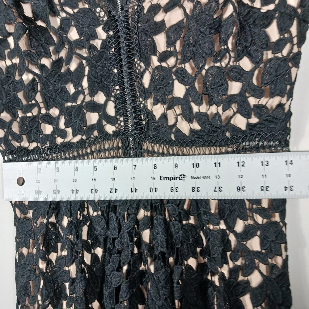 Just Me, Black Lace Midi Dress, LRG, Nude Mini Length Lining Sleeveless Cocktail - Picture 15 of 16